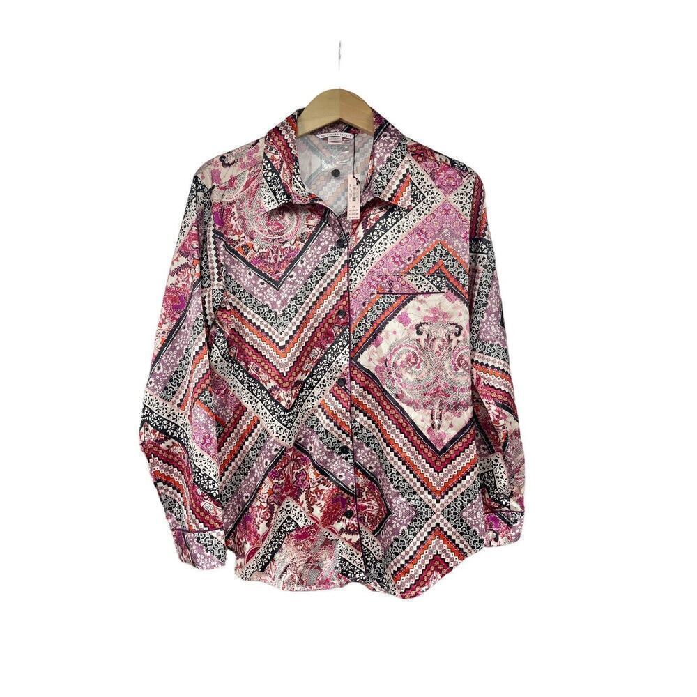 Victoria’s Secret Multicolor Pattern Satin Pajama Top Womens Small New